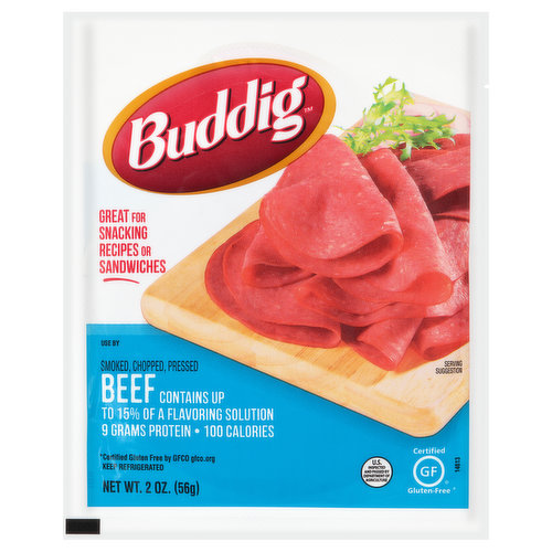 Beef Contains up to 15% of a Flavoring Solution U.S. inspected and passed by Department of Agriculture. www.buddig.com 1-888-633-5684 Product of U.S.A. As a family-owned company for over 75 years, we take special pride in helping you turn everyday moments into new family traditions.