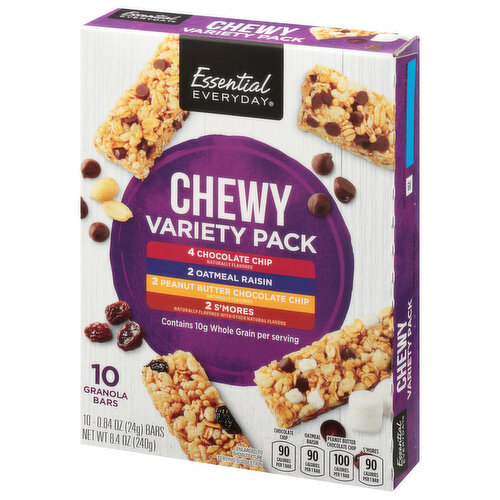 Essential Everyday Granola Bars, Chocolate Chip, Oatmeal Raisin, Peanut Butter Chocolate Chip, S'mores, Chewy, Variety Pack
