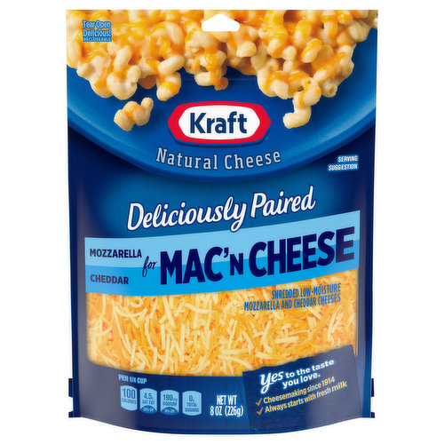 Kraft Cheese, Mozzarella Cheddar for Mac 'n Cheese, Natural