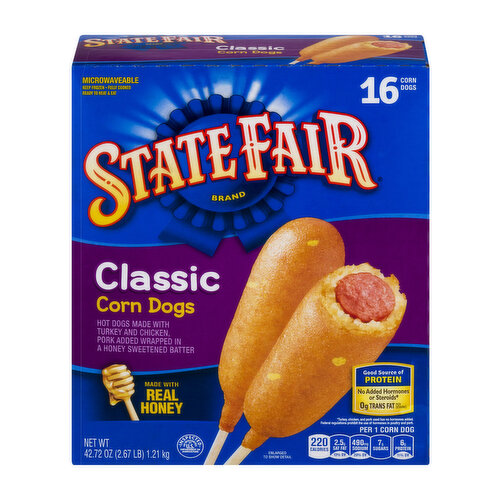 State Fair Classic Corn Dogs with Honey Sweetened Batter, Frozen, 16 Count
