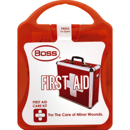 For the care of minor wounds. Contains: 12 bandages (2.205 x 0.748 in, 2.835 x 0.984 in, 2.835 x 0.748 in); 4 skin cleansing wipes 3x3 cm; 2 dry swabs 5x5 cm; 1 elastic bandage (6 cm x 13.12 ft); 1 tape roll (1.25 cm x 16.40 ft). www.BossGloves.com. The image shown here is indicative only. The actual product may differ. www.rfxcare.com. Made in China.
