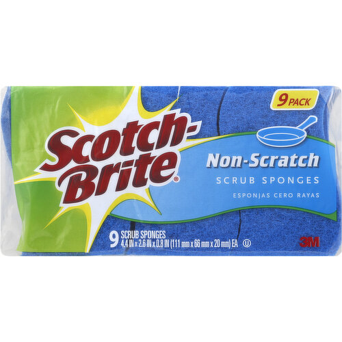 4.4 in x 2.6 in x 0.8 in (111 mm x 66 mm x 20 mm). Safely cleans all premium cookware including stainless steel, copper & non-stick coating. Scotch-brite.com. Questions? 1-800-846-8887. Also try our other scrub sponges: Delicate Care: Extra gentle cleaning. Heavy Duty: Scours 50% faster. Made in Canada for 3M with globally sourced materials.