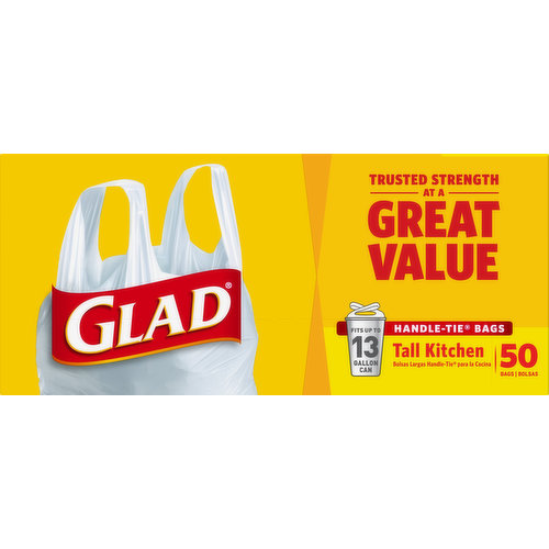 Glad Kitchen Bags, Tall, Handle-Tie, 13 Gallon - 50 bags