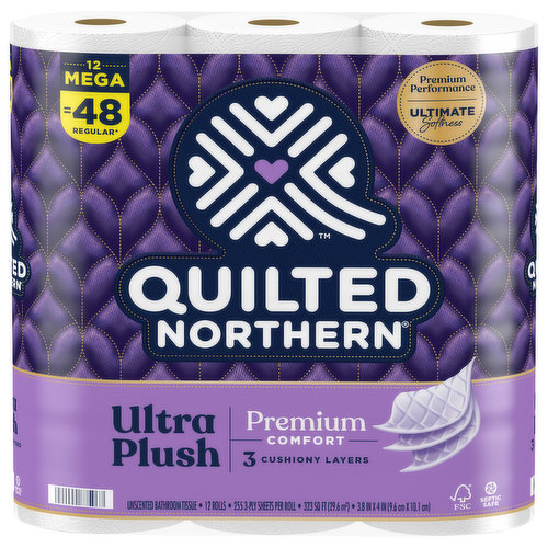 Quilted Northern Ultra Plush Bathroom Tissue, Unscented, Mega Roll, Premium, 3-Ply