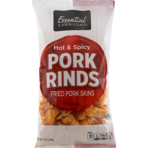 Fried pork skins. Per 1/2 oz: 80 calories; 2 g sat fat (10% DV); 290 mg sodium (13% DV); less than 1 g total sugars. Gluten free. Great products at a price you'll love - that's Essential Everyday. Our goal is to provide the products your family wants, at a substantial savings versus comparable brands. We're so confident that you'll love Essential Everyday, we stand behind our products with a 100% satisfaction guarantee. 100% quality guaranteed. Like it or let us make it right. That's our quality promise. US inspected and passed by Department of Agriculture. essentialeveryday.com.