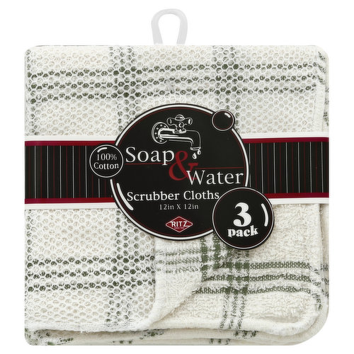 Ritz Soap & Water Scrubber Cloths, 3 Pack