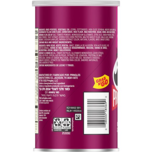Pringles Potato Crisps Chips, BBQ, Grab N' Go Snack Pack