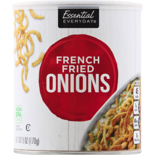 Per 2 tbsp: 45 calories; 1 g sat fat (5% DV); 40 mg sodium (2% DV); 0 g total sugars. This product is sold by weight not volume. Some settling of the onions may have occurred during shipment. 100% quality guaranteed. Like it or let us make it right. That's our quality promise. essentialeveryday.com. For additional recipes, visit www.essentialeveryday.com. Non-BPA lining (can liner not derived from bisphenol-A (BPA)). Product of Holland; packed in USA.