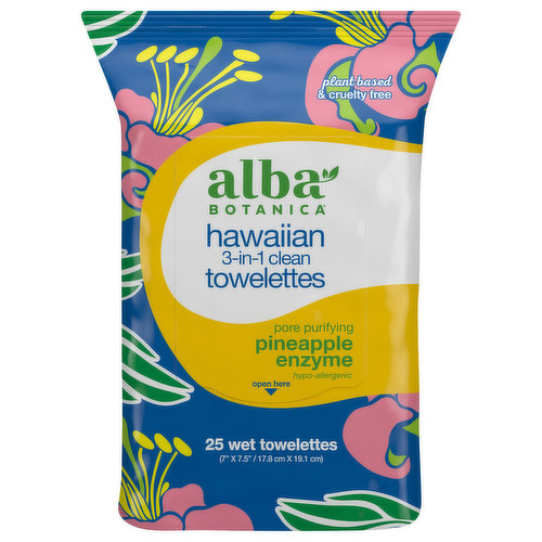 Alba Botanica Pineapple Enzyme Hawaiian 3-in-1 Clean Wet Towelettes