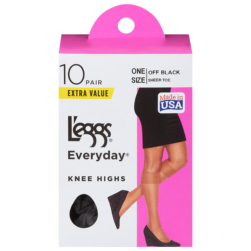 L'eggs Everyday Knee Highs, Off Black, Sheer Toe, One Size, Extra Value