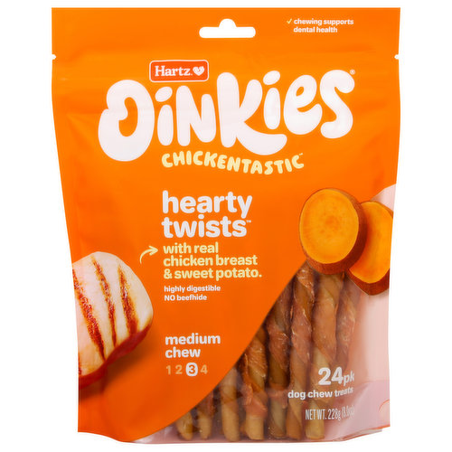 Hartz Oinkiez Dog Chew Treats, Hearty Twists, Medium Chew 3, Chickentastic