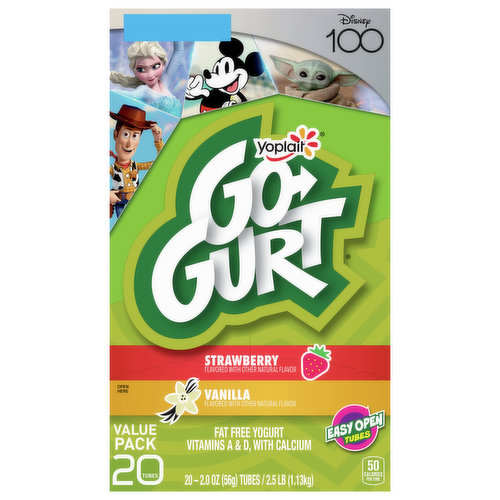 Go-Gurt Yogurt, Fat Free, Strawberry/Vanilla, Value Pack