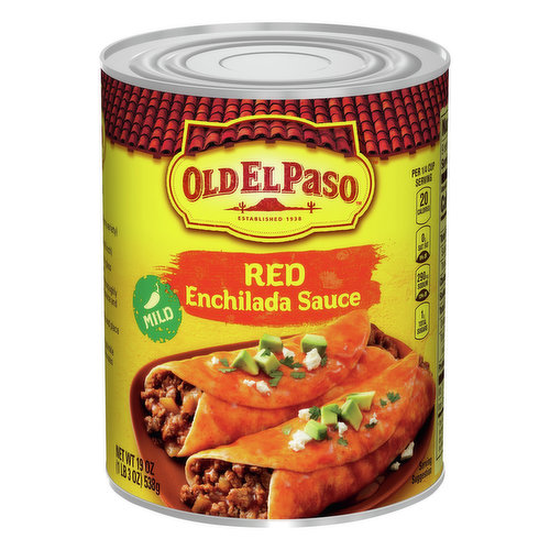 Per 1/4 Cup Serving: 20 calories; 0 g sat fat (0% DV); 290 mg sodium (13% DV); 1 g total sugars. Contains bioengineered food ingredients. Established 1938. how2recycle.info. www.oldelpaso.com. To get inspired. Visit us at: www.oldelpaso.com. Questions or Comments? Call 1-800-300-8664 information from label and end of can will be helpful. Learn more at Ask.GeneralMills.com.