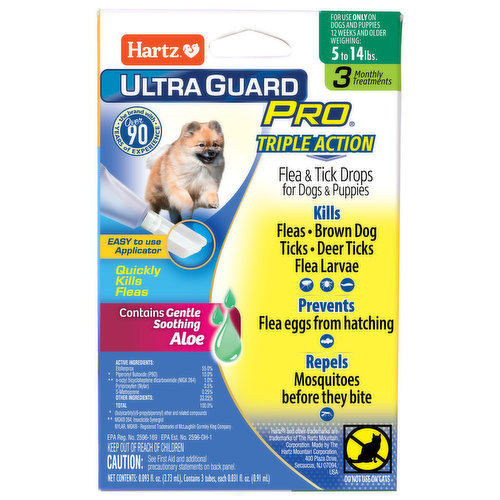 Hartz Ultra Guard Pro Flea & Tick Drops, for Dogs & Puppies, 5 to 14 Pounds