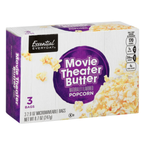 Essential Everyday Popcorn, Movie Theater Butter, 3 Pack