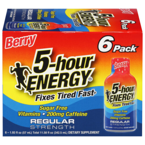 5-Hour Energy Energy Shot, Regular Strength, Berry, 6 Pack