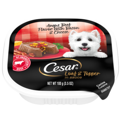 Cesar Canine Cuisine, Angus Beef Flavor with Bacon & Cheese, Loaf & Topper in Sauce