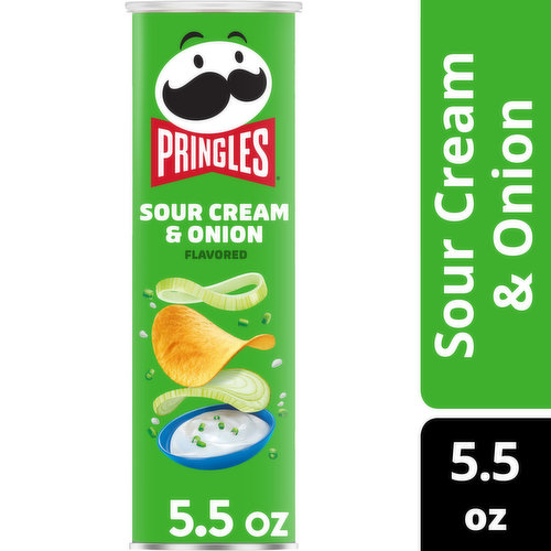 <ul><li>Crank up snacking moments with the outrageously delicious flavor and crispy shape of Pringles Sour Cream and Onion potato crisps</li><li>The original, stackable potato crisps chips seasoned with tangy sour cream and onion from edge to edge</li><li>Always tasty, never greasy snacks; Kosher Dairy; Contains milk and wheat ingredients</li></ul><br/>What comes next after the “pop” of a Pringles Sour Cream and Onion can? The crisp, crunchy, hit-the-spot taste of potato seasoned with zesty sour cream and onion. Ingeniously shaped Pringles Sour Cream and Onion potato crisps are insanely light, crispy, and never greasy. Perfect for sharing, these crisps are perfectly salty and bursting with savory flavor. With this convenient, portable can, it’s easy to create your own snacking moments wherever and whenever; Grab a can as a pick-me-up for after school or pack as the ultimate car snack for road trips. Bring these snacks to game time and pack a few for other Pringles fans. Stash this anytime snack in your work desk or pantry to enjoy anytime. Share Pringles at your next cookout or BBQ to turn up the flavor and fun among family and friends. Get your hands on Pringles Sour Cream and Onion potato crisps for an irresistible taste experience that keeps you coming back, stack after stack.