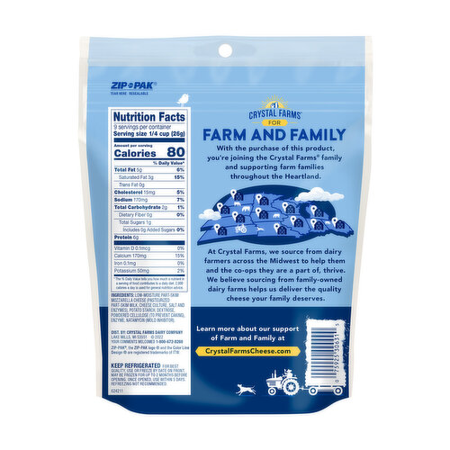 Crystal Farms Cheese, Mozzarella, Finely Shredded