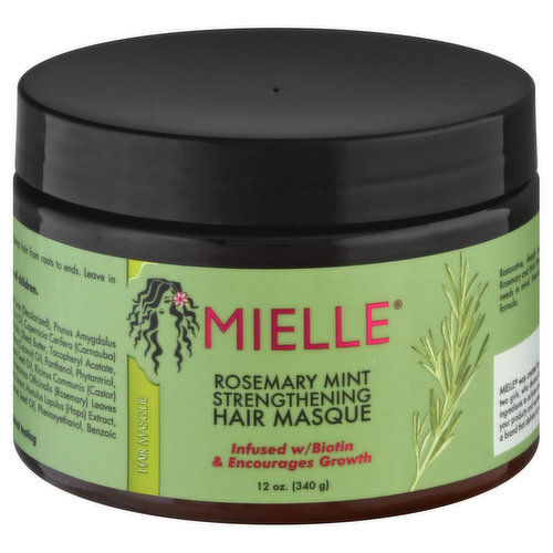 Infused w/ biotin & encourages growth. No parabens, no sulfates, no paraffins, no mineral oil, no DEA. Enjoy! Restorative, deeply moisturizing penetrative masque for dry thirsty tresses. The rosemary and mint strengthening hair masque is developed with your hair's greatest needs in mind. Nourish, hydrate and strengthen all at once with this nutrient rich formula. Our Story: Mielle was created by Monique Rodriguez, a registered nurse, wife and mother of two girls, who desired to share her healthy hair journey using products with organic ingredients to achieve amazing results. She knew the importance of knowing what is in your products and wanted to create healthier options for the whole family. The result is a brand that delivers to you natural and effective products.  No animal testing. Made in the USA.