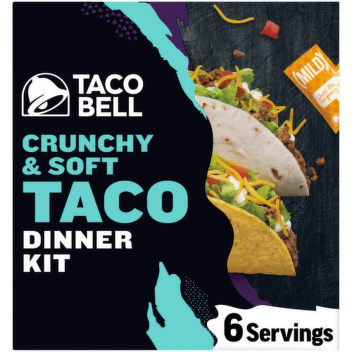 Taco Bell Crunchy & Soft Taco Dinner Kit with Six Soft Tortillas, Six Crunchy Taco Shells,  Mild Sauce & Seasoning