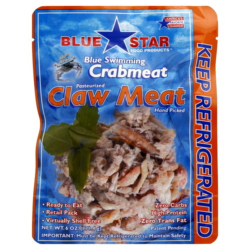 100% real blue swimming crabmeat. Hand picked. America's favorite crabmeat. Pasteurized. Ready to eat. Retail pack. Zero carbs. High protein. Virtually shell free. Product of Indonesia.