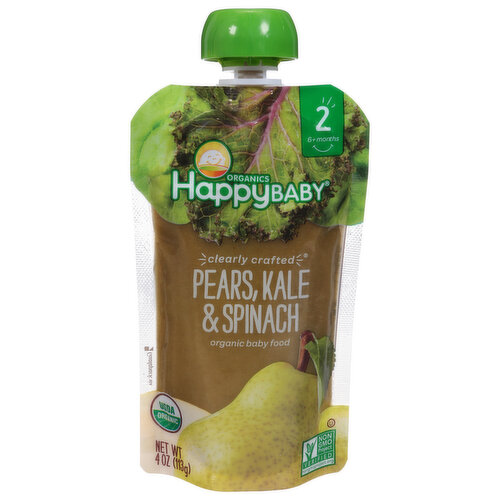 Happy Baby Organics Organic Baby Food, Pears, Kale & Spinach, 2 (6+ Months)