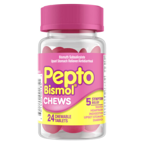 Pepto-Bismol Multi-Symptom Pepto Bismol Chews, Chewable Tablets, Nausea & Diarrhea Relief, Over-the-Counter Medicine, 24 Ct