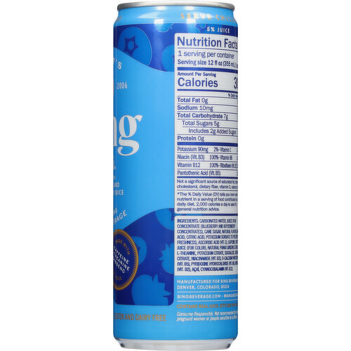 Bing Juice Beverage, Blueberry, Energizing, Blu