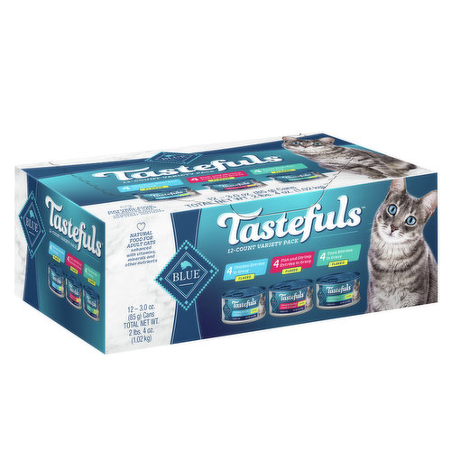 Blue Buffalo BLUE Tastefuls Natural Flaked Wet Cat Food Variety Pack, Tuna, Chicken, Fish & Shrimp Entrées  in Gravy