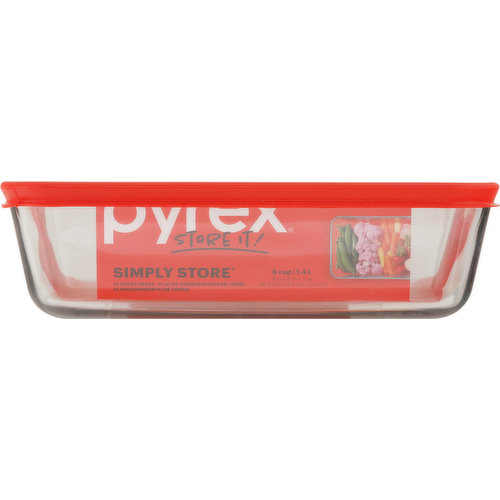 Pyrex 7211 6-Cup Rectangle Glass Food Storage Dish with 7211-PC Poppy Red Plastic  Lid Cover (2-Pack) 