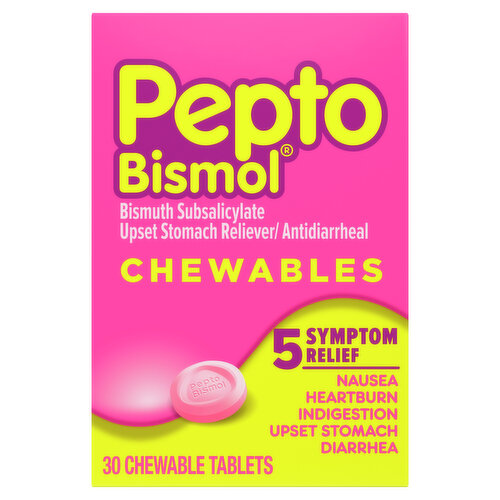 Pepto-Bismol Multi-Symptom Pepto Bismol Chewable Tablets for Upset Stomach & Diarrhea Relief, Over-the-Counter Medicine, 30 Ct