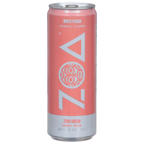 Zoa Energy Drink, Zero Sugar, White Peach