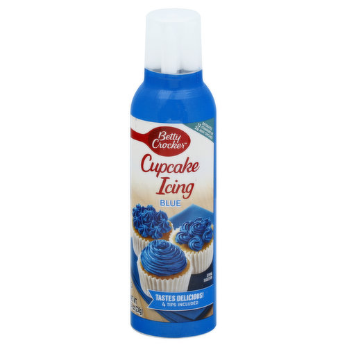 Tastes delicious! 4 Tips included. Decorates 12 standard or 24 mini cupcakes. 4 Decorating tips to choose from: Drawing tip; Ribbon tip; Leaf tip; Star tip. Betty Crocker Cupcake Icing makes decorating cupcakes fun and easy for the whole family! Consumer Inquiries: 1-877-726-8793. Made in USA.