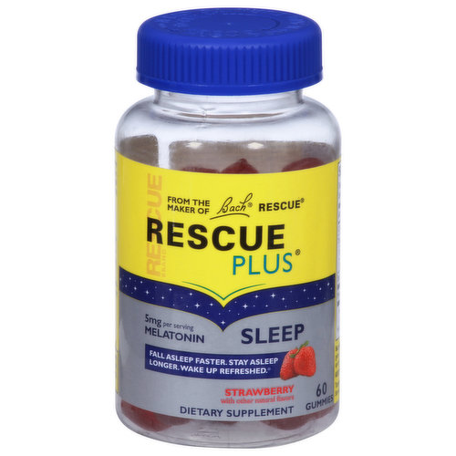 Rescue Plus Melatonin, Strawberry, 5 mg, Sleep, Gummies