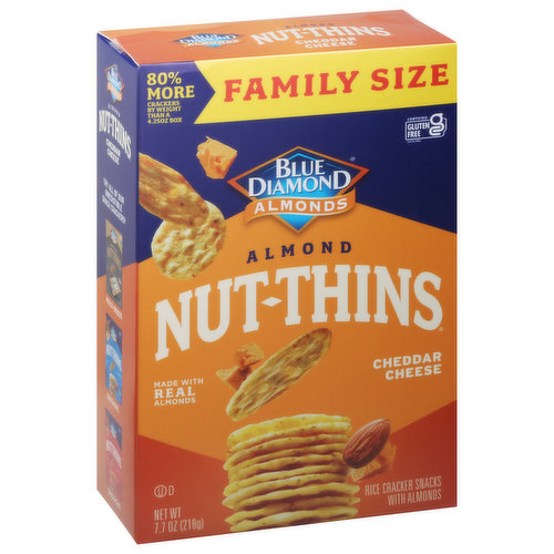 Blue Diamond Nut-Thins Rice Cracker Snacks, Cheddar Cheese, Almond, Family Size