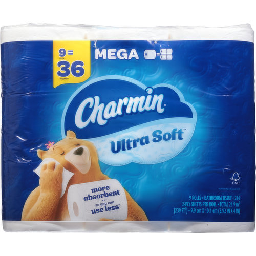 Charmin Ultra Soft Toilet Paper, 9 Mega Rolls