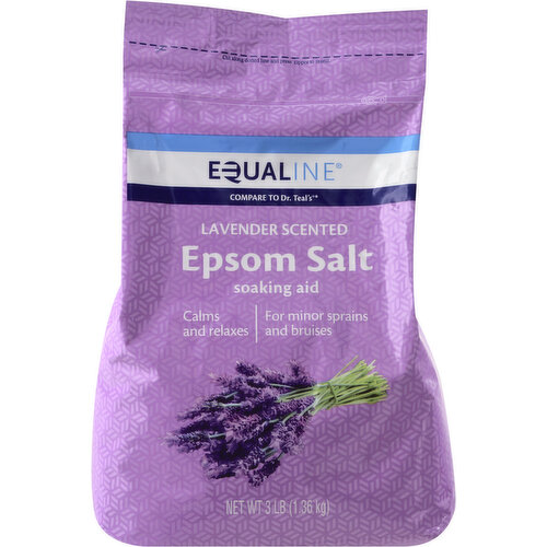 Soaking aid. Calms and relaxes. For minor sprains and bruises. Compare to Dr. Teal's (This product is not manufactured or distributed by Parfums De Coeur, distributor of Dr. Teal's Pure Epsom Salt Soaking Solution Soothe & Sleep with Lavender). Calming and relaxing soaking aid. Comforts and relaxes overworked muscles. Softens the skin. Soothing for minor sprains and bruises. 100% Quality Guaranteed: Like it or let us make it right. That's our quality promise. supervaluprivatebrands.com