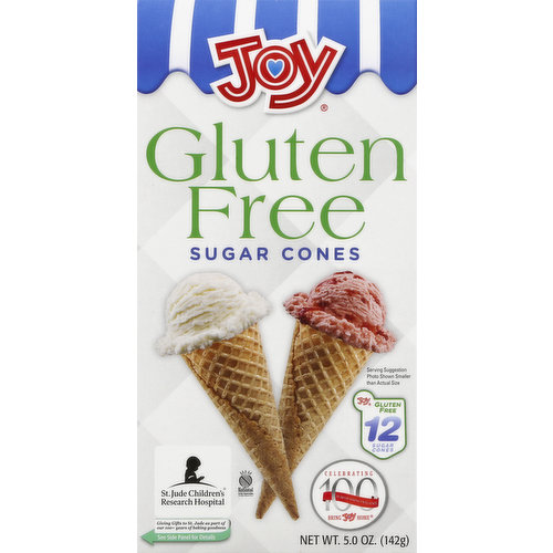 National Celiac Association: Certified Gluten-Free. No peanuts or tree nuts are processed in our facility. Celebrating 100 years of baking excellence. Bring Joy home. Since 1918. Say no to gluten. Decorate a tree any time of the year! www.joycone.com. Questions/Comments? Write: 3435 Lamor Rd., Hermitage, PA 16148. Visit: www.joycone.com/contact-us. Call: 1-800-242-2663. Please have package available. Visit our website at www.joycone.com. St. Jude Children's Research Hospital. Giving gifts to St. Jude as part of our 100+ years of baking goodness. At Joy Cone Co., a 100% employee-owned business, we believe in bringing people together to experience joy. That is why we are pleased to partner with St. Jude Children's Research Hospital for a second year. In 2019, Joy Cone is making a $100,000 donation to St. Jude to help support their lifesaving mission: Finding cures. Saving children. Because of you, we can give to a great cause. Certified 100% recycled paperboard. Product of USA.