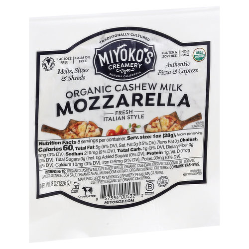 Miyoko's Creamery Cheese, Organic, Mozzarella