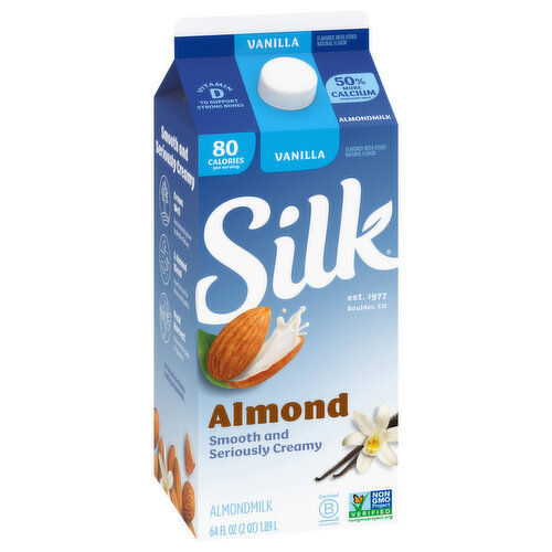 Silk Silk Almond Milk, Vanilla, Dairy Free, Gluten Free, Seriously Creamy Vegan Milk with 50% More Calcium than Dairy Milk, 64 FL OZ Half Gallon