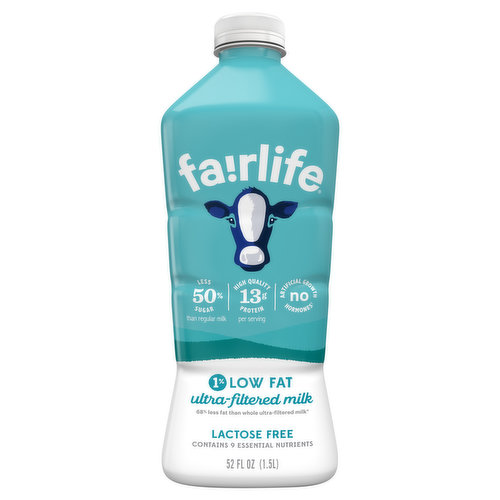 Our delicious and satisfying fairlife 1% Ultra-Filtered Milk has 50% less sugar and 50% more protein than regular milk. Plus, theres no artificial growth hormones used and its lactose free.
All our milk flows through soft filters to concentrate its goodness like protein and calcium while filtering out some of the natural sugars. The result is our rich and creamy ultra-filtered milk.
So, sip, drink and chug as you enjoy our delicious ultra-filtered milk.