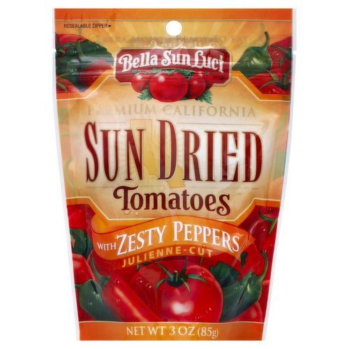 Bella Sun Luci Tomatoes, Sun Dried, with Zesty Peppers, Julienne-Cut