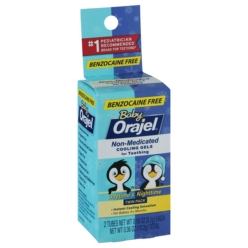 Orajel  Baby Cooling Gel for Teething, Non-Medicated, Daytime & Nighttime, Twin Pack