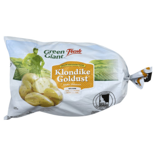 US No. 1 (1 inch min.). Certified 100% Idaho Potatoes: Grown in Idaho. Per Serving: 110 calories; 0 g sat fat (0% DV); 0 mg sodium (0% DV); 1 g sugars; 620 mg sodium (18% DV); vitamin C (45% DV). For great recipe ideas, visit www.Klondikebrands.com. Quality Pledge: Green Giant fresh potatoes are selected by our growers to ensure consistent quality and freshness. If you have any questions? Comments about our products call toll free 1-800-998-9996 weekdays 7:30 AM - 5:30 PM CT.