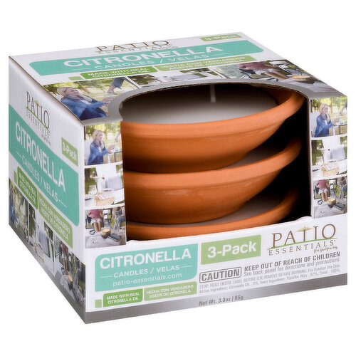 Patio Essentials Candles, Citronella, 3 Pack