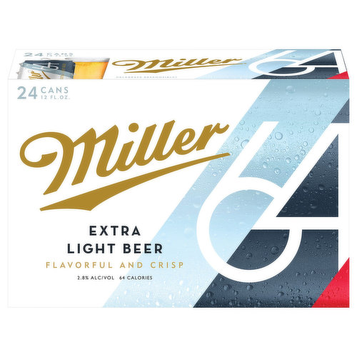 Miller64 was introduced as the perfect choice for consumers striving to maintain a sense of healthy balance in their busy lifestyles. Combining a fresh, crisp flavor with only 64 calories and 2.4 carbohydrates, Miller64 is a guiltless pleasure for moments of relaxation. Light & Refreshing. 2.8% ABV.