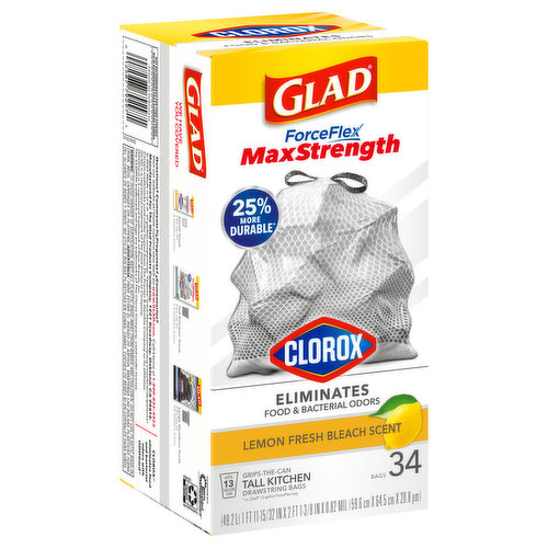 Glad X-Large Kitchen Bags, Drawstring, Multipurpose, Fresh Clean, Force Flex Plus - 30 bags