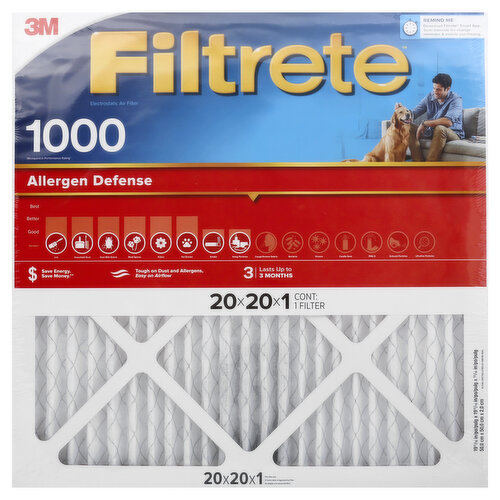 3M Filtrete Air Filter, Electrostatic, Allergen Defense 1000