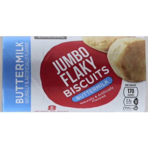 Naturally & artificially flavored. Per 1 Biscuit: 170 calories; 2.5 g sat fat (12% DV); 450 mg sodium (20% DV); 5 g total sugars. 100% quality guaranteed. Like it or let us make it right. That's our quality promise. 877-932-7948. essentialeveryday.com.